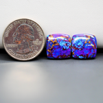 Stabilized Purple Mohave (Mojave) Turquoise cushion cabochon pair 14x15x3mm 14.5ct - purple with blue Kingman turquoise nuggets - photo 1 - Pedra Gems.