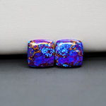 Stabilized Purple Mohave (Mojave) Turquoise cushion cabochon pair 14x15x3mm 14.5ct - purple with blue Kingman turquoise nuggets - photo 4 - Pedra Gems.