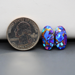 Stabilized Purple Mohave (Mojave) Turquoise oval cabochon pair 17x9x3mm 7.5ct - purple with blue Kingman turquoise nuggets - photo 1 - Pedra Gems.