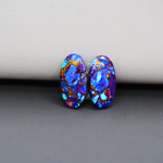 Stabilized Purple Mohave (Mojave) Turquoise oval cabochon pair 17x9x3mm 7.5ct - purple with blue Kingman turquoise nuggets - photo 2 - Pedra Gems.