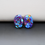 Stabilized Purple Mohave (Mojave) Turquoise oval cabochon pair 13x9x3mm 8.5ct - purple with blue Kingman turquoise nuggets - photo 2 - Pedra Gems.