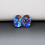 Stabilized Purple Mohave (Mojave) Turquoise oval cabochon pair 13x9x3mm 8.5ct - purple with blue Kingman turquoise nuggets - photo 3 - Pedra Gems.