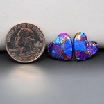 Stabilized Purple Mohave (Mojave) Turquoise heart cabochon pair 16x17x3mm 13.5ct - purple with blue Kingman turquoise nuggets - photo 1 - Pedra Gems.