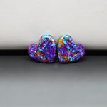 Stabilized Purple Mohave (Mojave) Turquoise heart cabochon pair 14x14x3mm 12.5ct - purple with blue Kingman turquoise nuggets - photo 2 - Pedra Gems.
