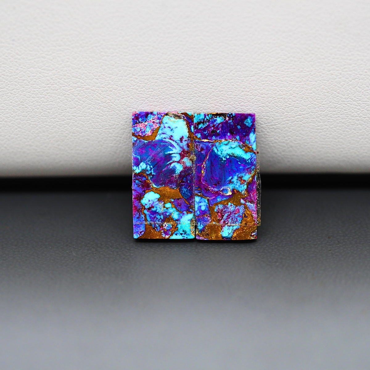 Stabilized Purple Mohave (Mojave) Turquoise baguette cabochon pair 19x9x3mm 15ct - purple with blue Kingman turquoise nuggets - photo 3 - Pedra Gems.