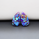 Stabilized Purple Mohave (Mojave) Turquoise pear cabochon pair 21x12x3mm 13.5ct - purple with blue Kingman turquoise nuggets - photo 2 - Pedra Gems.