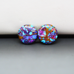 Stabilized Purple Mohave (Mojave) Turquoise round cabochon pair 14x14x4mm 14ct - purple with blue Kingman turquoise nuggets - photo 2 - Pedra Gems.