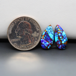 Stabilized Purple Mohave (Mojave) Turquoise pear cabochon pair 17x9x3mm 9ct - purple with blue Kingman turquoise nuggets - photo 1 - Pedra Gems.