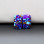 Stabilized Purple Mohave (Mojave) Turquoise rectangle cabochon pair 17x10x3mm 12.5ct - purple with blue Kingman turquoise nuggets - photo 2 - Pedra Gems.