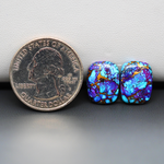 Stabilized Purple Mohave (Mojave) Turquoise cushion cabochon pair 14x11x3mm 9.5ct - purple with blue Kingman turquoise nuggets - photo 1 - Pedra Gems.