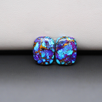 Stabilized Purple Mohave (Mojave) Turquoise cushion cabochon pair 14x11x3mm 9.5ct - purple with blue Kingman turquoise nuggets - photo 2 - Pedra Gems.