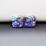 Stabilized Purple Mohave (Mojave) Turquoise cushion cabochon pair 14x14x3mm 15ct - purple with blue Kingman turquoise nuggets - photo 4 - Pedra Gems.