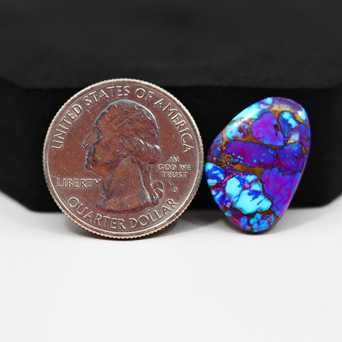 Stabilized Purple Mohave (Mojave) Turquoise Freeform Cabochon 21x14x3mm 9ct - purple with blue Kingman turquoise nuggets and bronze veining - Pedra Gems.