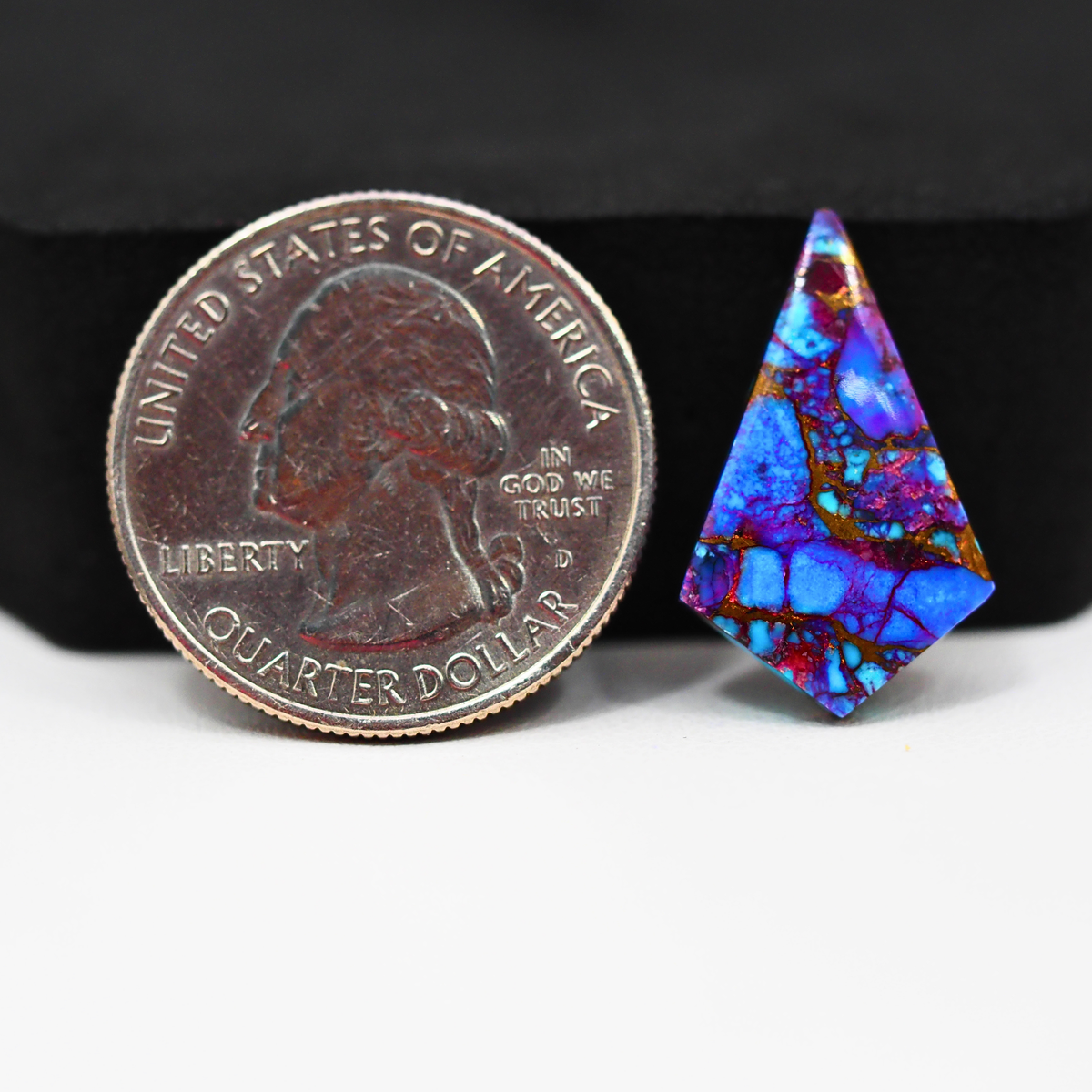 Stabilized Purple Mohave (Mojave) Turquoise Kite Cabochon 22x14x3mm 7.5ct - purple with blue Kingman turquoise nuggets and bronze veining - Pedra Gems.
