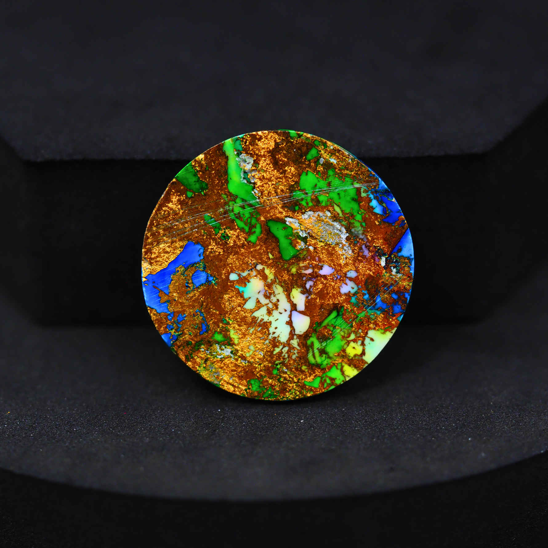 Natural Peacock Dahlia Round Cabochon 26x26mm 35ct - Peacock Blue-Green Composite - Pedra Gems