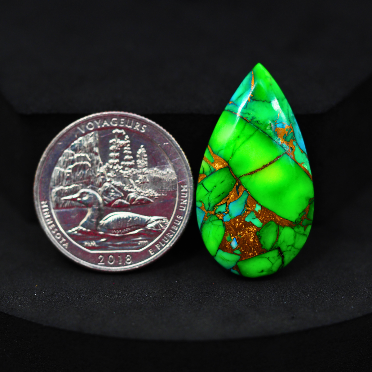 Natural Peacock Dahlia Pear Cabochon 32x18mm 19.5ct - Peacock Blue-Green Composite - Pedra Gems