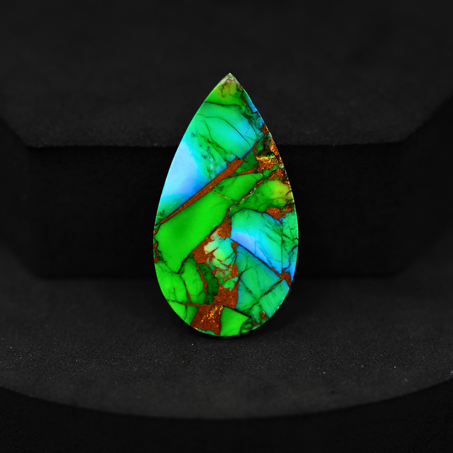 Natural Peacock Dahlia Pear Cabochon 32x18mm 19.5ct - Peacock Blue-Green Composite - Pedra Gems
