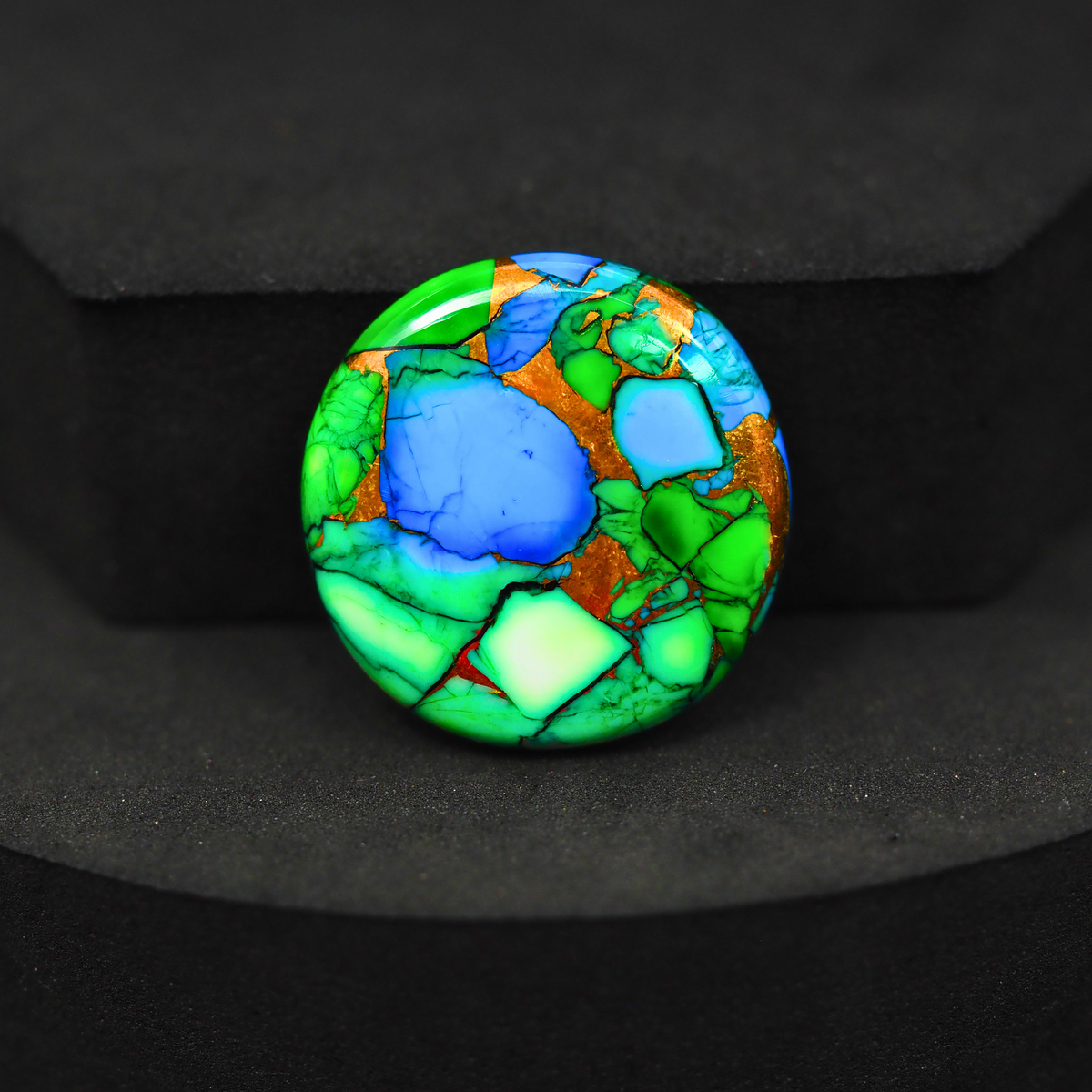 Natural Peacock Dahlia Round Cabochon 25x25mm 25ct - Peacock Blue-Green Composite - Pedra Gems