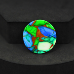 Natural Peacock Dahlia Round Cabochon 25x25mm 25ct - Peacock Blue-Green Composite - Pedra Gems