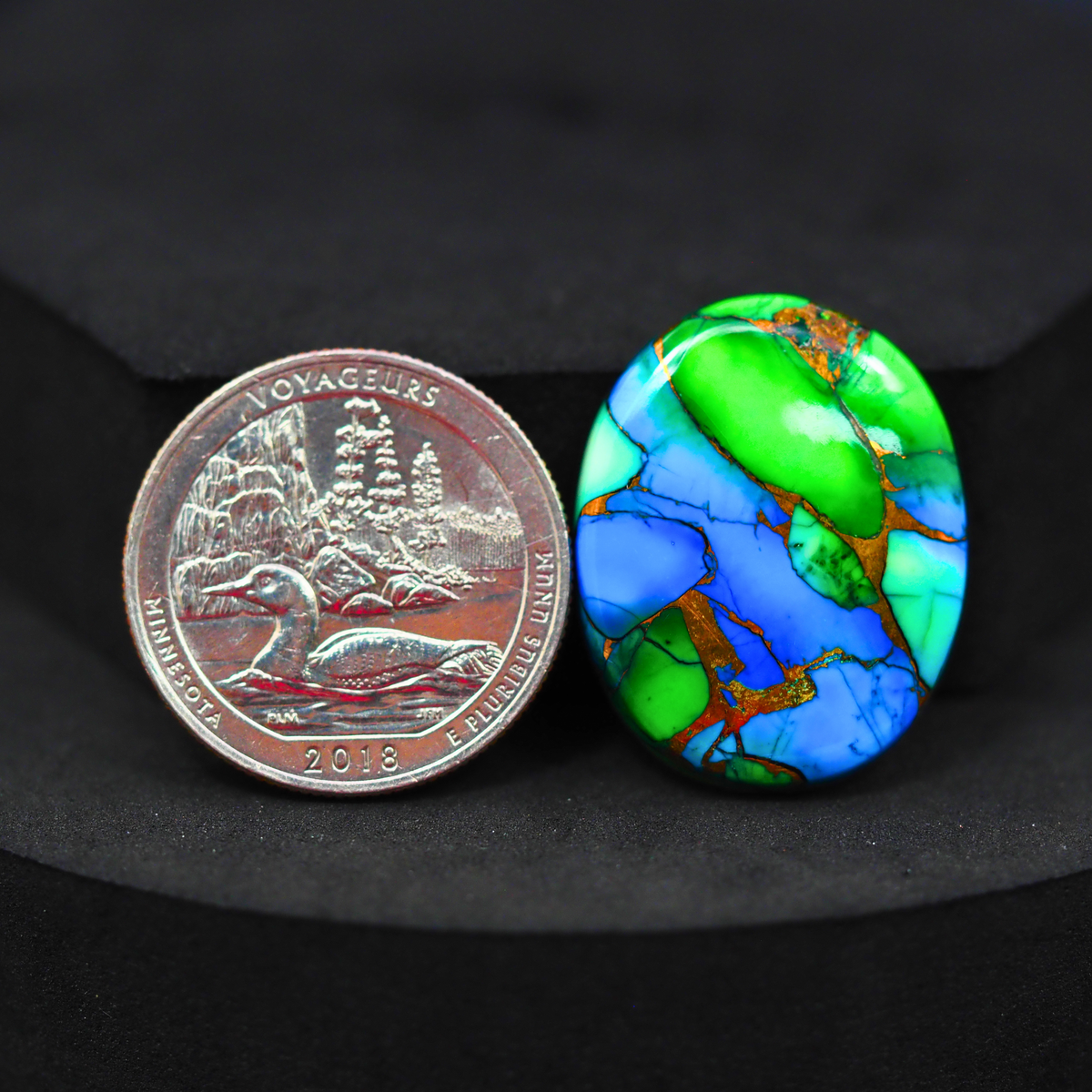 Natural Peacock Dahlia Oval Cabochon 27x21mm 22.5ct - Peacock Blue-Green Composite - Pedra Gems