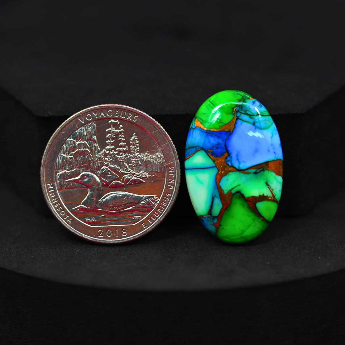 Natural Peacock Dahlia Oval Cabochon 26x17mm 17.5ct - Peacock Blue-Green Composite - Pedra Gems