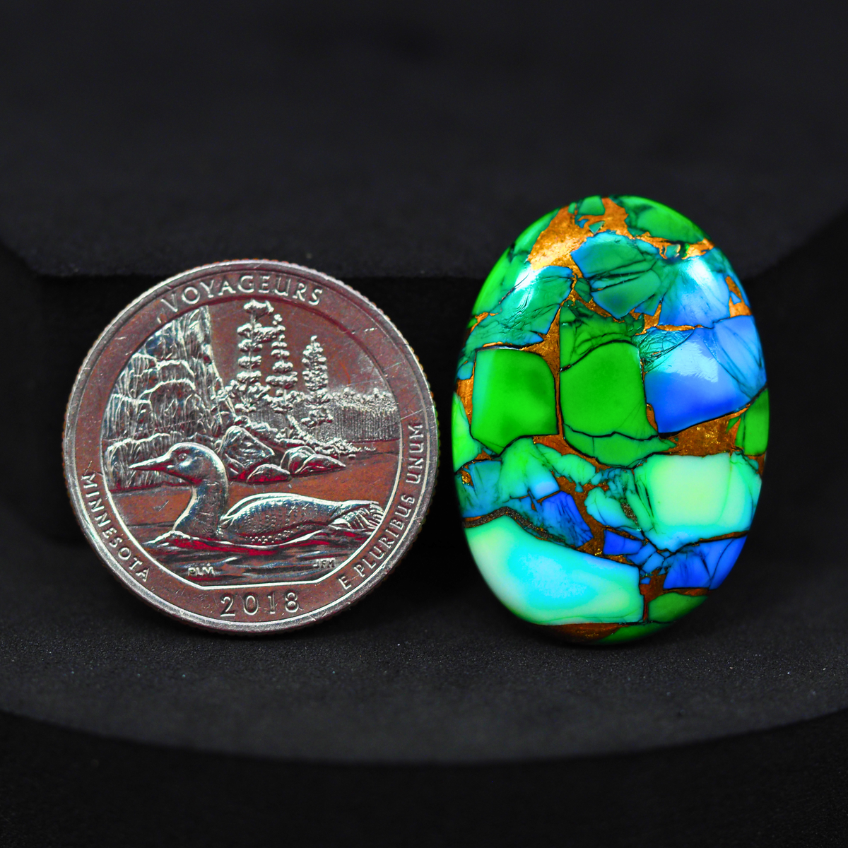 Natural Peacock Dahlia Oval Cabochon 29x20mm 20ct - Peacock Blue-Green Composite - Pedra Gems