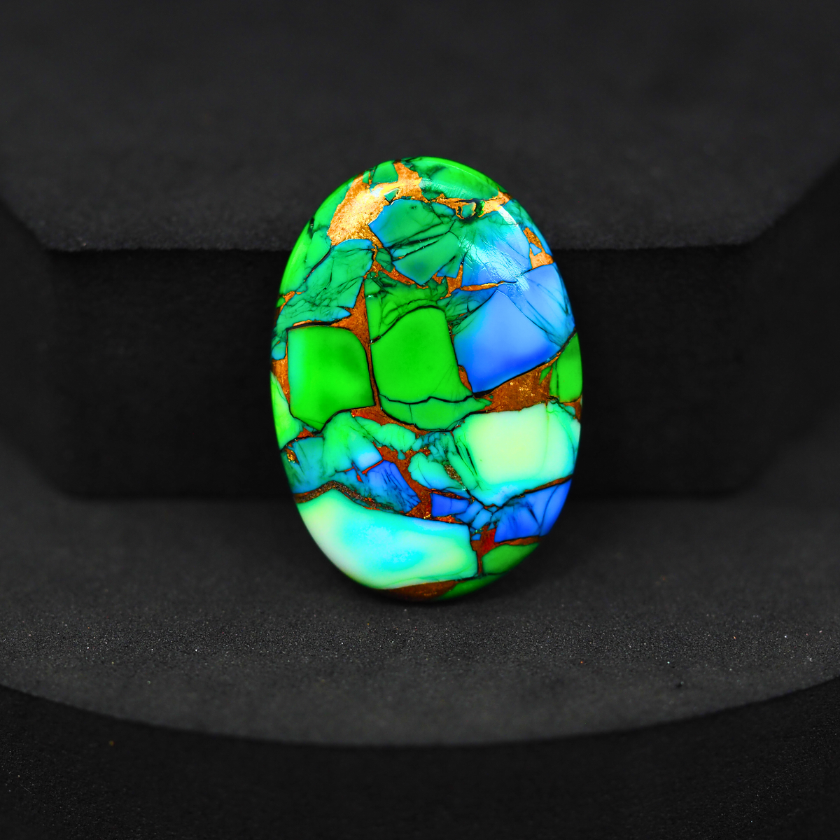 Natural Peacock Dahlia Oval Cabochon 29x20mm 20ct - Peacock Blue-Green Composite - Pedra Gems