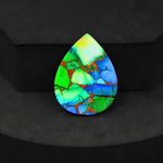 Natural Peacock Dahlia Pear Cabochon 27x21mm 17ct - Peacock Blue-Green Composite - Pedra Gems