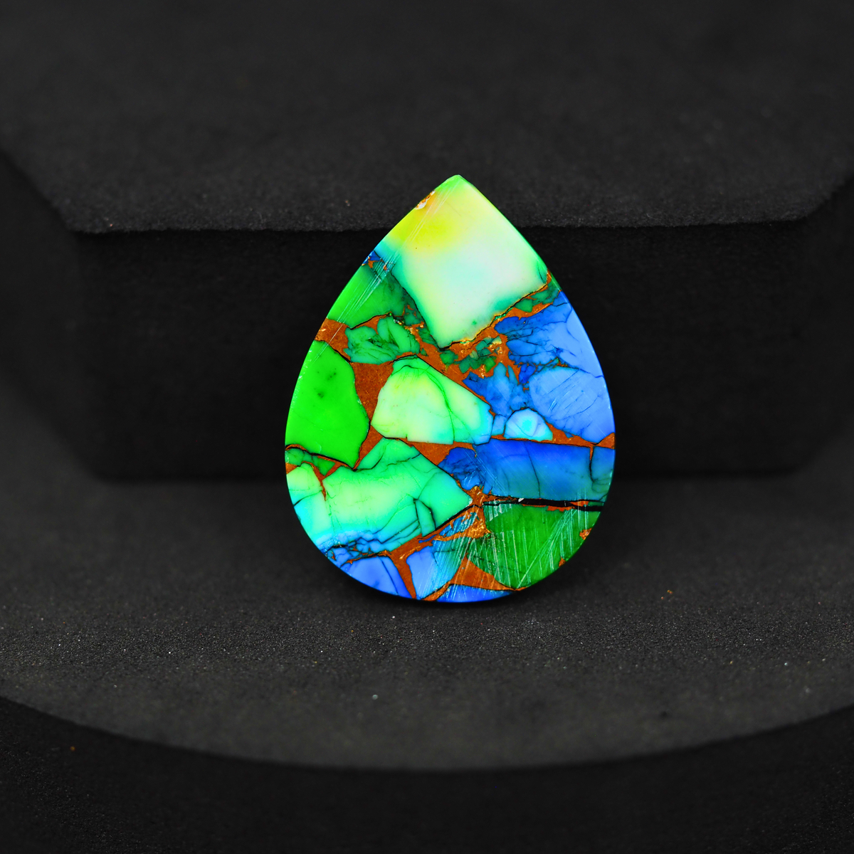 Natural Peacock Dahlia Pear Cabochon 27x21mm 17ct - Peacock Blue-Green Composite - Pedra Gems