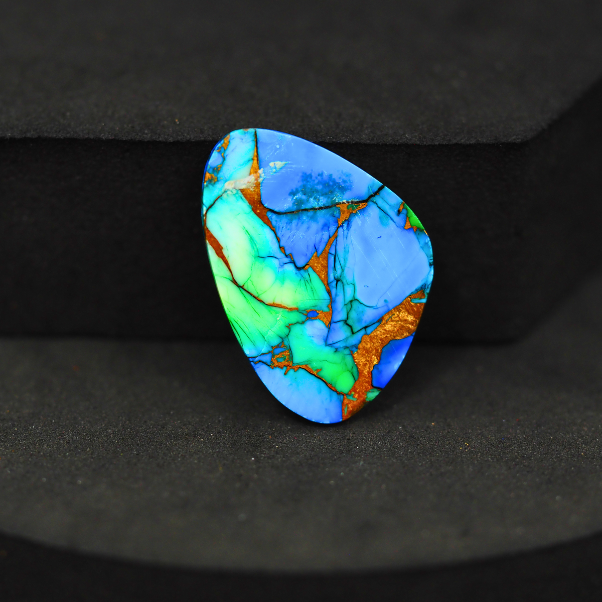 Natural Peacock Dahlia Freeform Cabochon 25x17mm 14.5ct - Peacock Blue-Green Composite - Pedra Gems