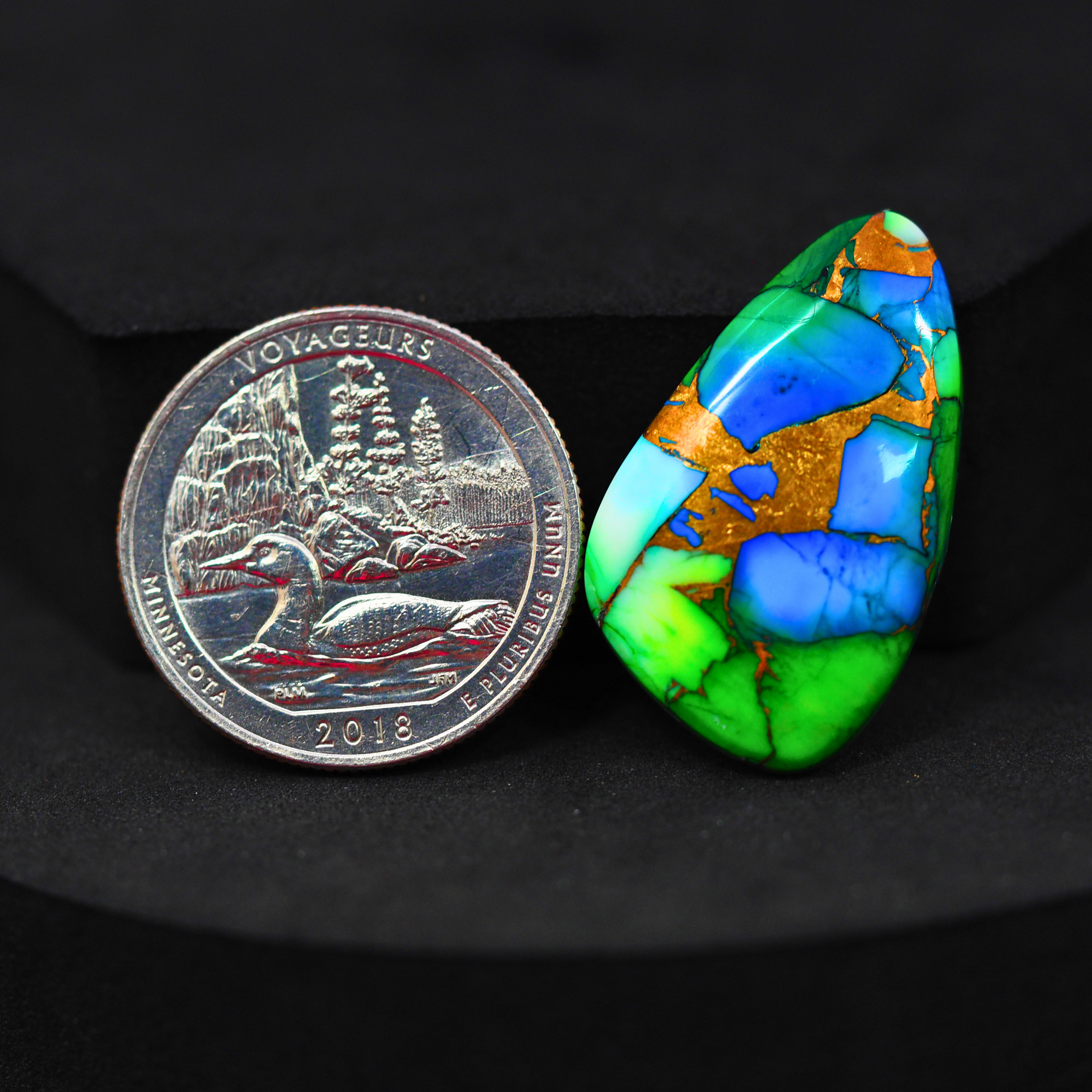 Natural Peacock Dahlia Freeform Cabochon 27x17mm 19.5ct - Peacock Blue-Green Composite - Pedra Gems