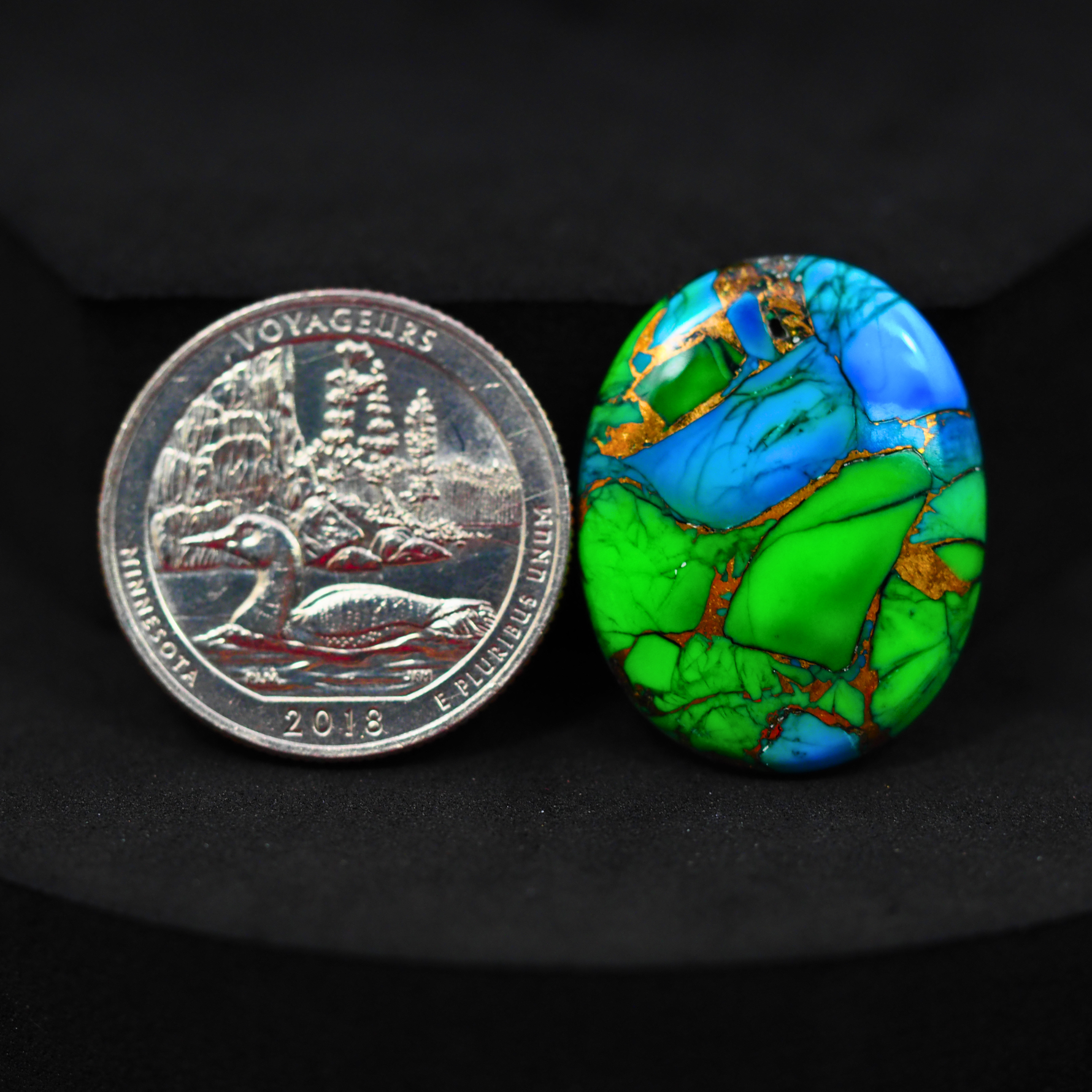 Natural Peacock Dahlia Oval Cabochon 26x21mm 17.5ct - Peacock Blue-Green Composite - Pedra Gems