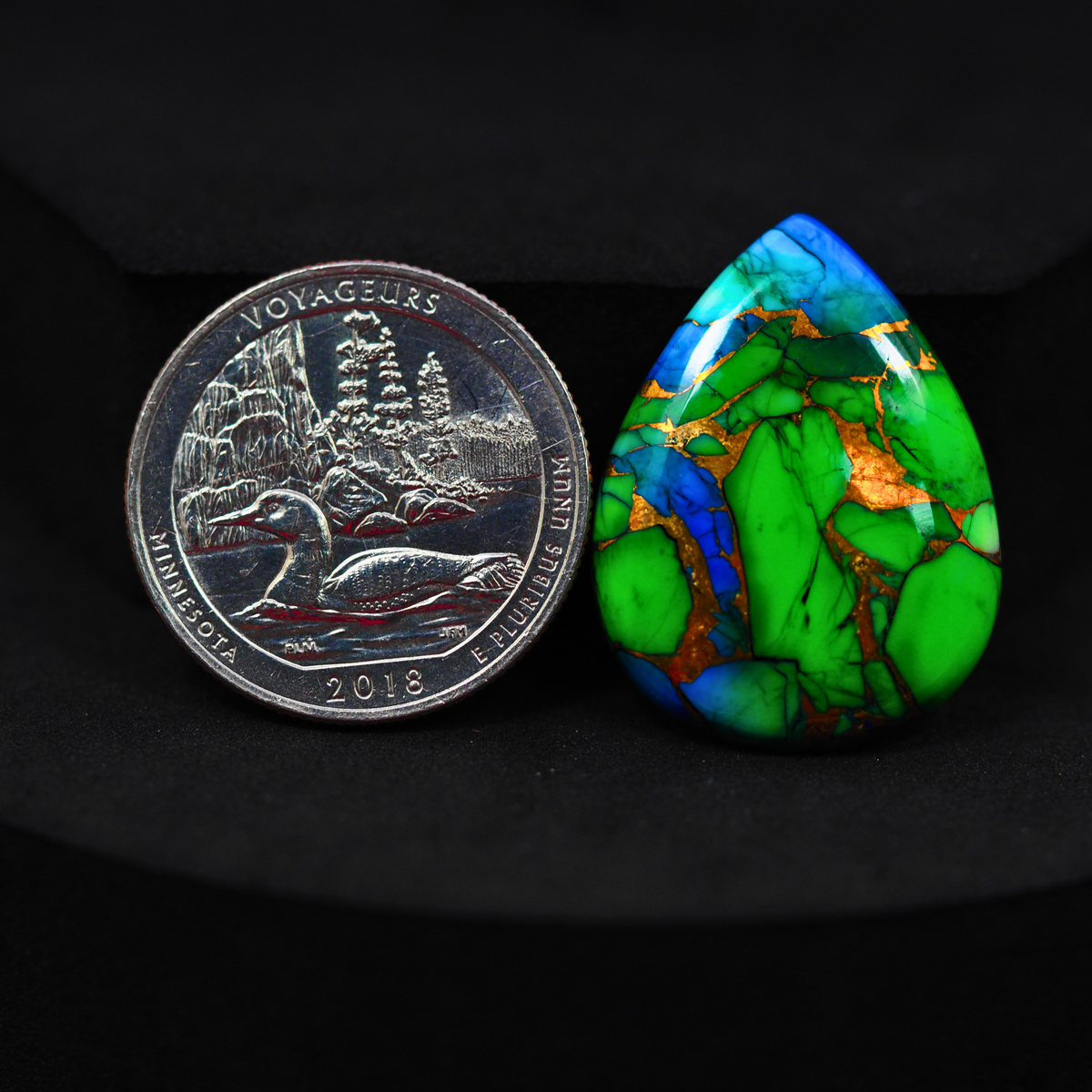 Natural Peacock Dahlia Pear Cabochon 28x21mm 20.5ct - Peacock Blue-Green Composite - Pedra Gems
