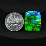 Natural Peacock Dahlia Cushion Cabochon 26x20mm 21ct - Peacock Blue-Green Composite - Pedra Gems