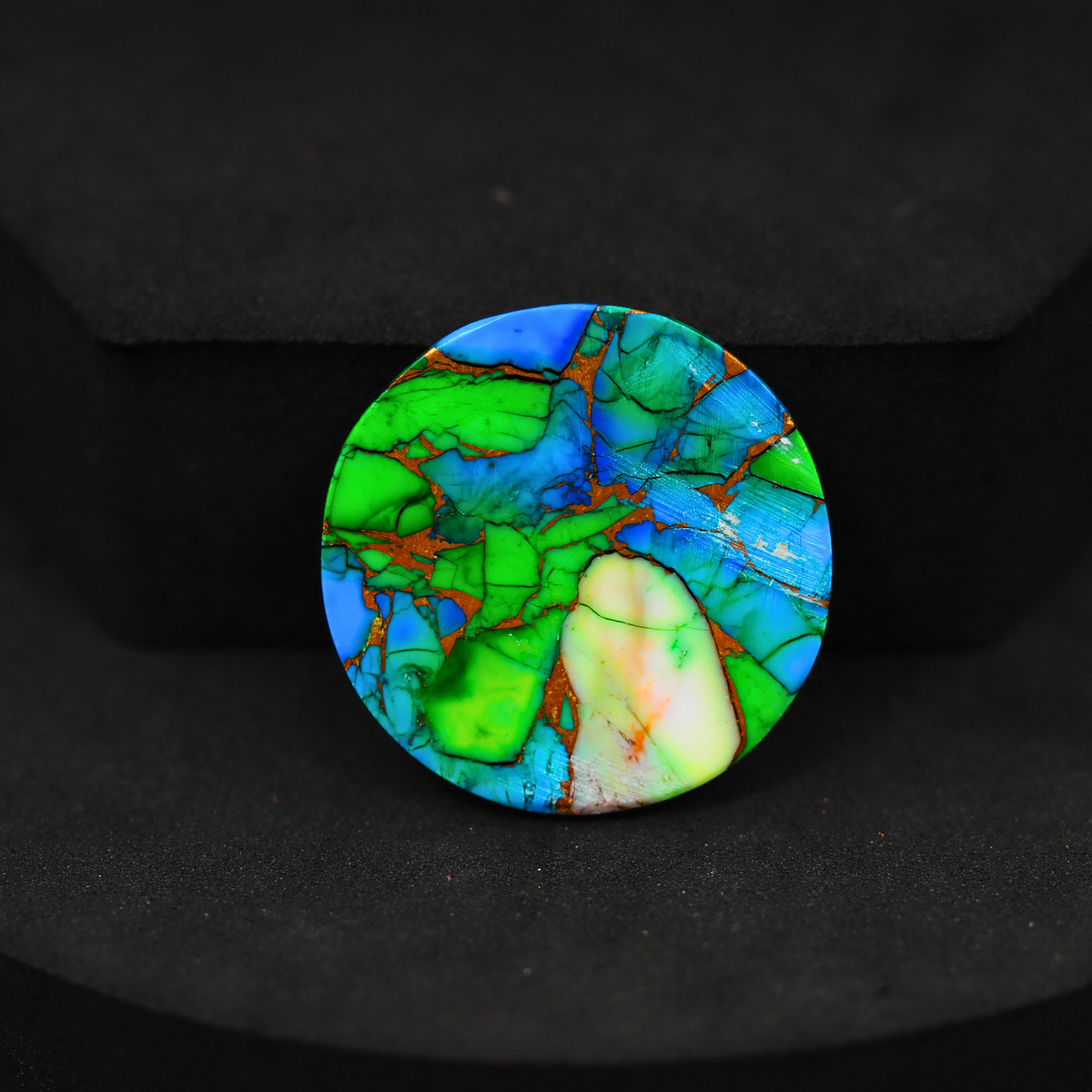 Natural Peacock Dahlia Round Cabochon 26x26mm 23.5ct - Peacock Blue-Green Composite - Pedra Gems