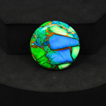 Natural Peacock Dahlia Round Cabochon 25x25mm 22.5ct - Peacock Blue-Green Composite - Pedra Gems
