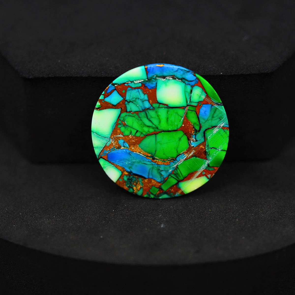 Natural Peacock Dahlia Round Cabochon 25x25mm 22.5ct - Peacock Blue-Green Composite - Pedra Gems