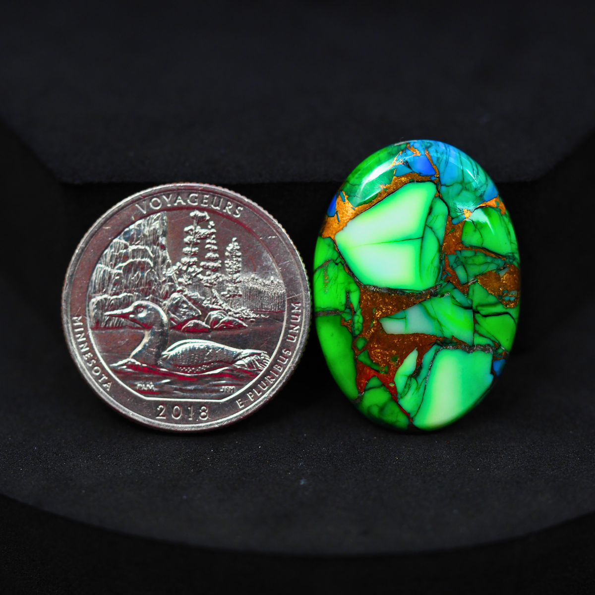 Natural Peacock Dahlia Oval Cabochon 28x20mm 17.5ct - Peacock Blue-Green Composite - Pedra Gems