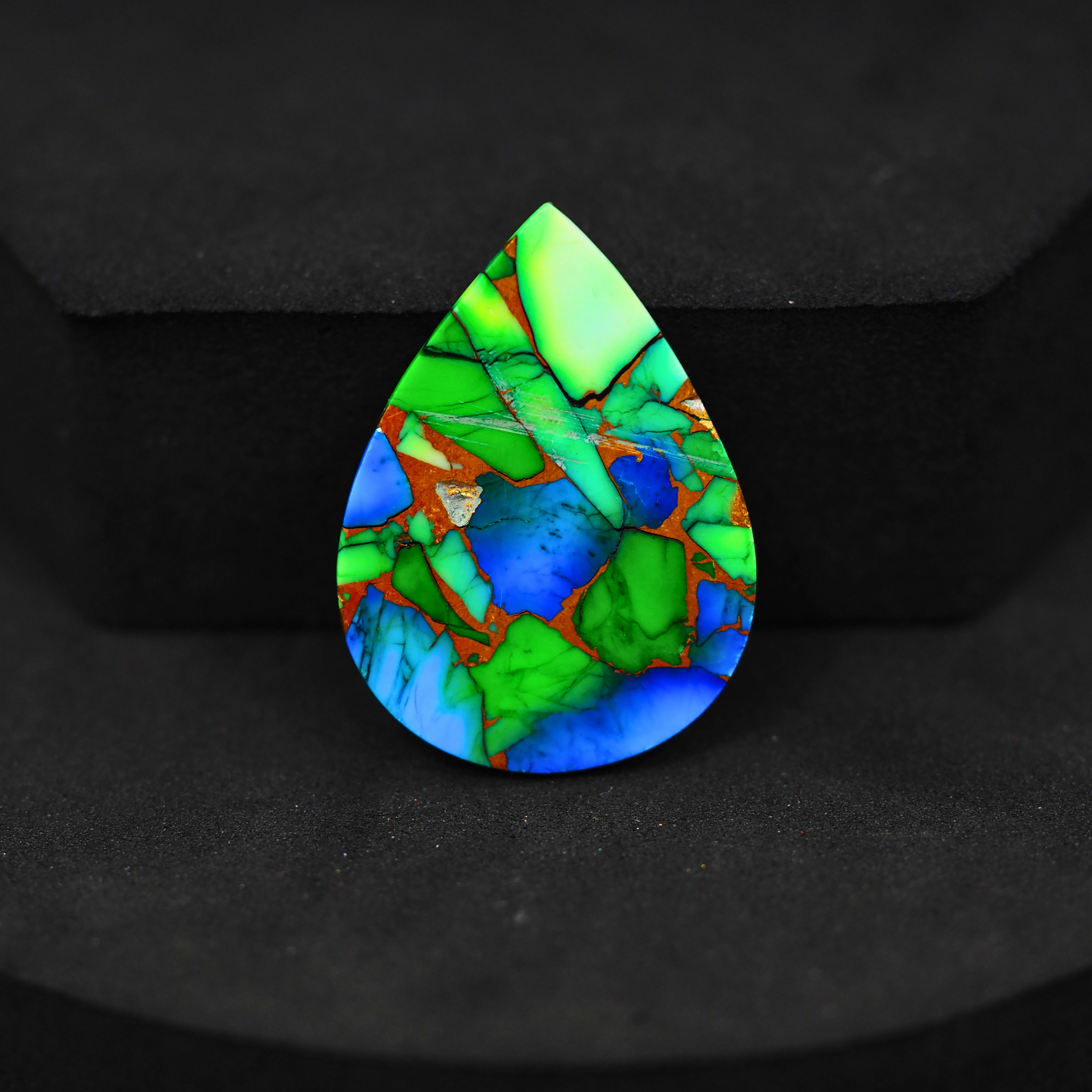 Natural Peacock Dahlia Pear Cabochon 28x21mm 18.5ct - Peacock Blue-Green Composite - Pedra Gems