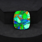 Natural Peacock Dahlia Cushion Cabochon 25x22mm 20.5ct - Peacock Blue-Green Composite - Pedra Gems
