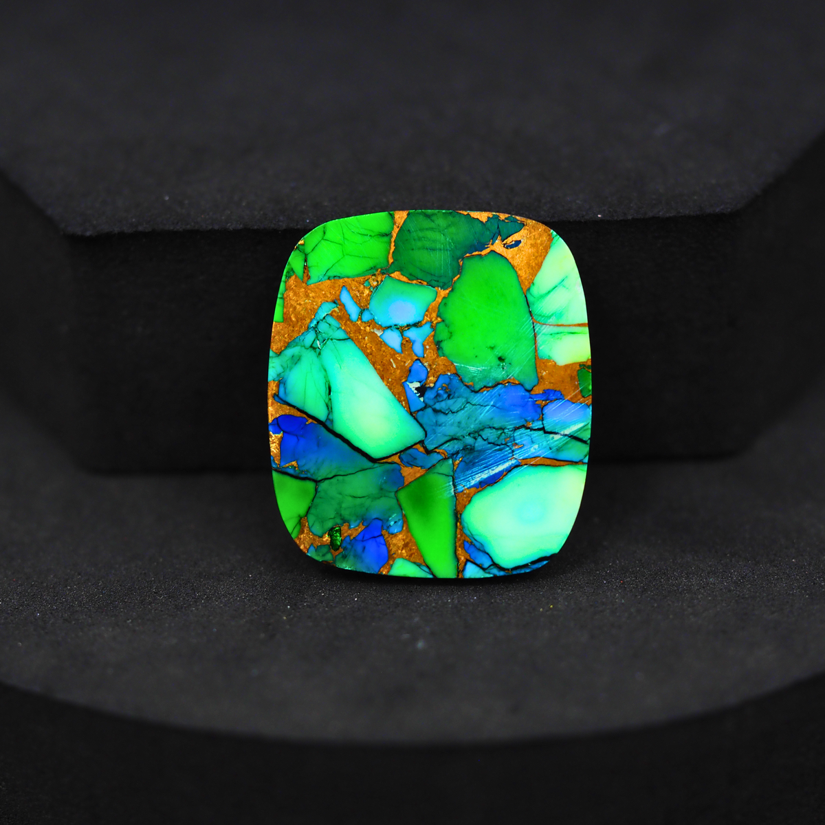 Natural Peacock Dahlia Cushion Cabochon 25x22mm 20.5ct - Peacock Blue-Green Composite - Pedra Gems