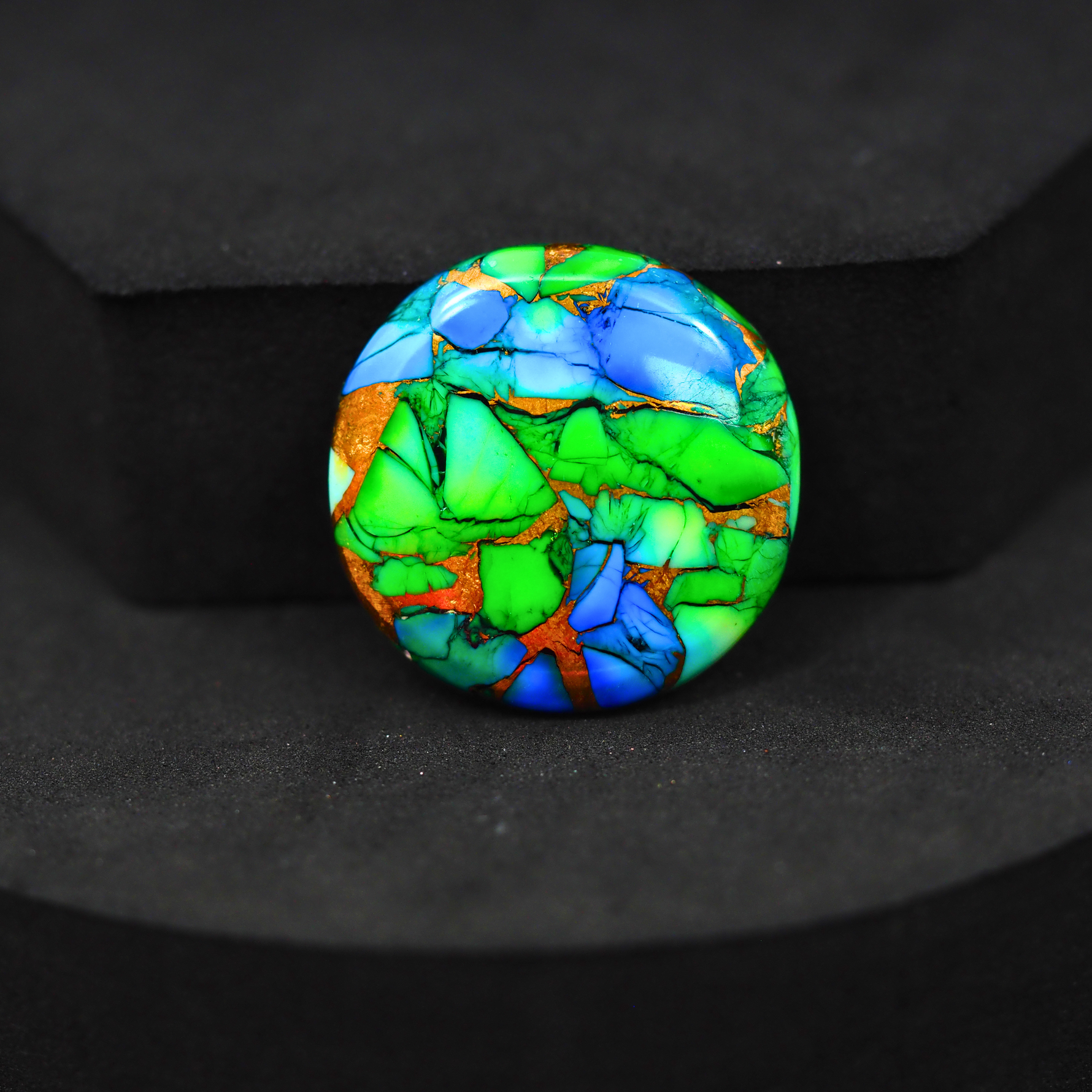 Natural Peacock Dahlia Round Cabochon 25x25mm 21.5ct - Peacock Blue-Green Composite - Pedra Gems