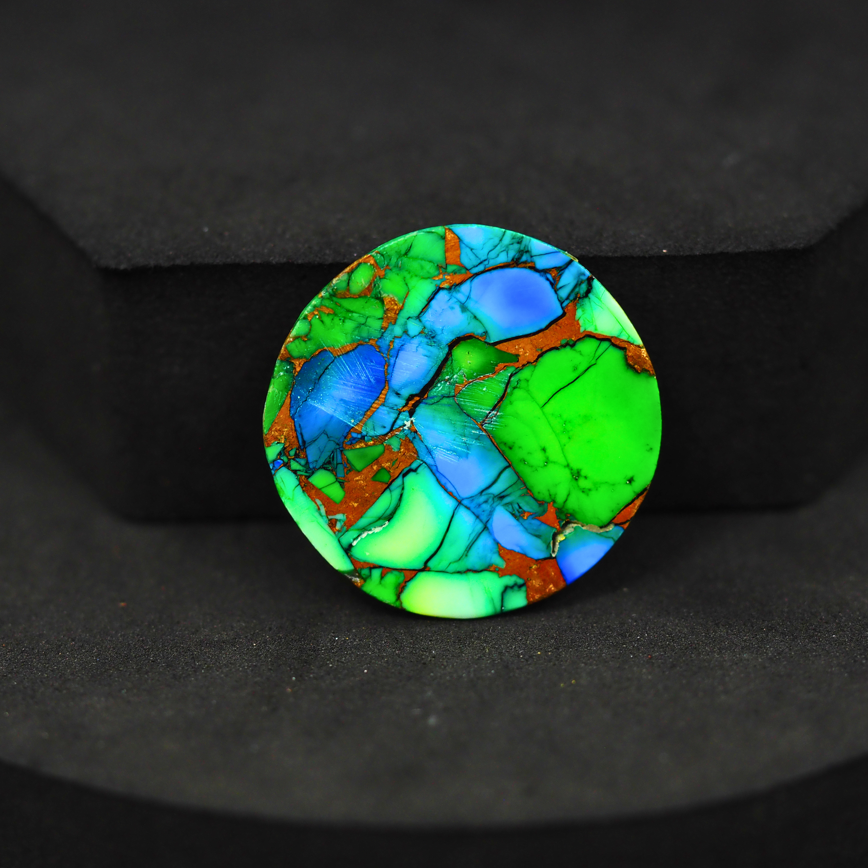 Natural Peacock Dahlia Round Cabochon 25x25mm 21.5ct - Peacock Blue-Green Composite - Pedra Gems