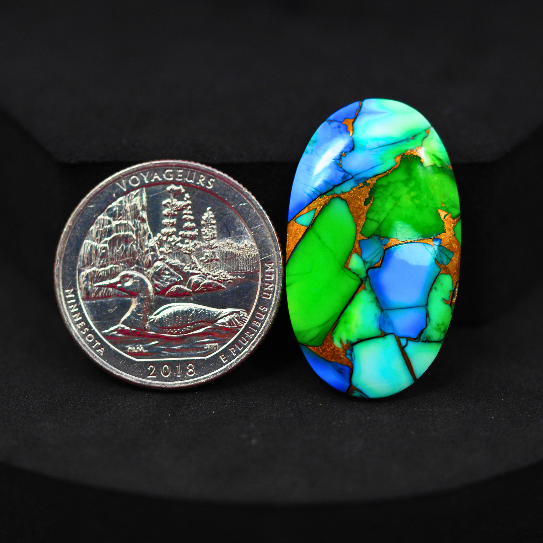 Natural Peacock Dahlia Oval Cabochon 31x18mm 20.5ct - Peacock Blue-Green Composite - Pedra Gems