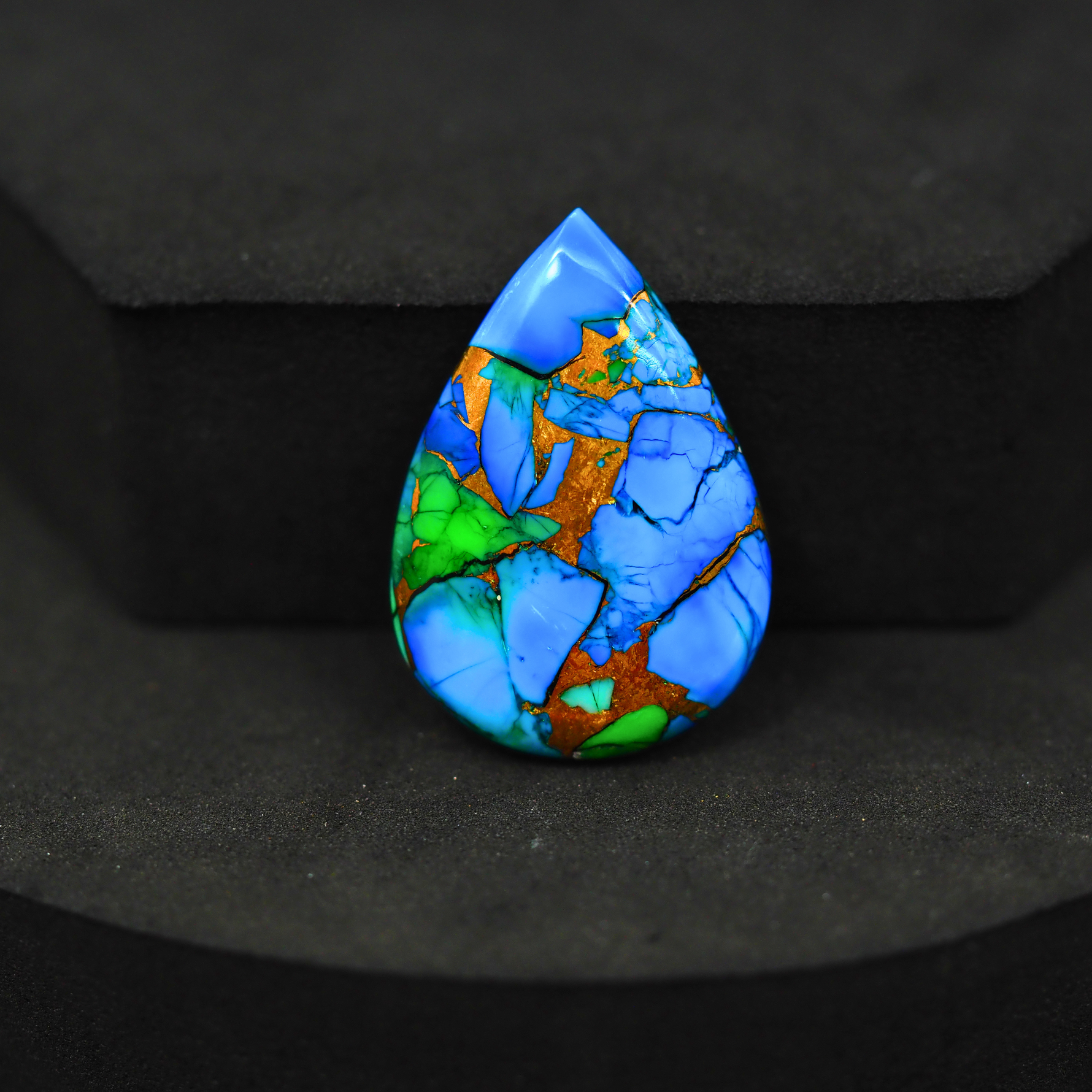 Natural Peacock Dahlia Pear Cabochon 27x19mm 16ct - Peacock Blue-Green Composite - Pedra Gems