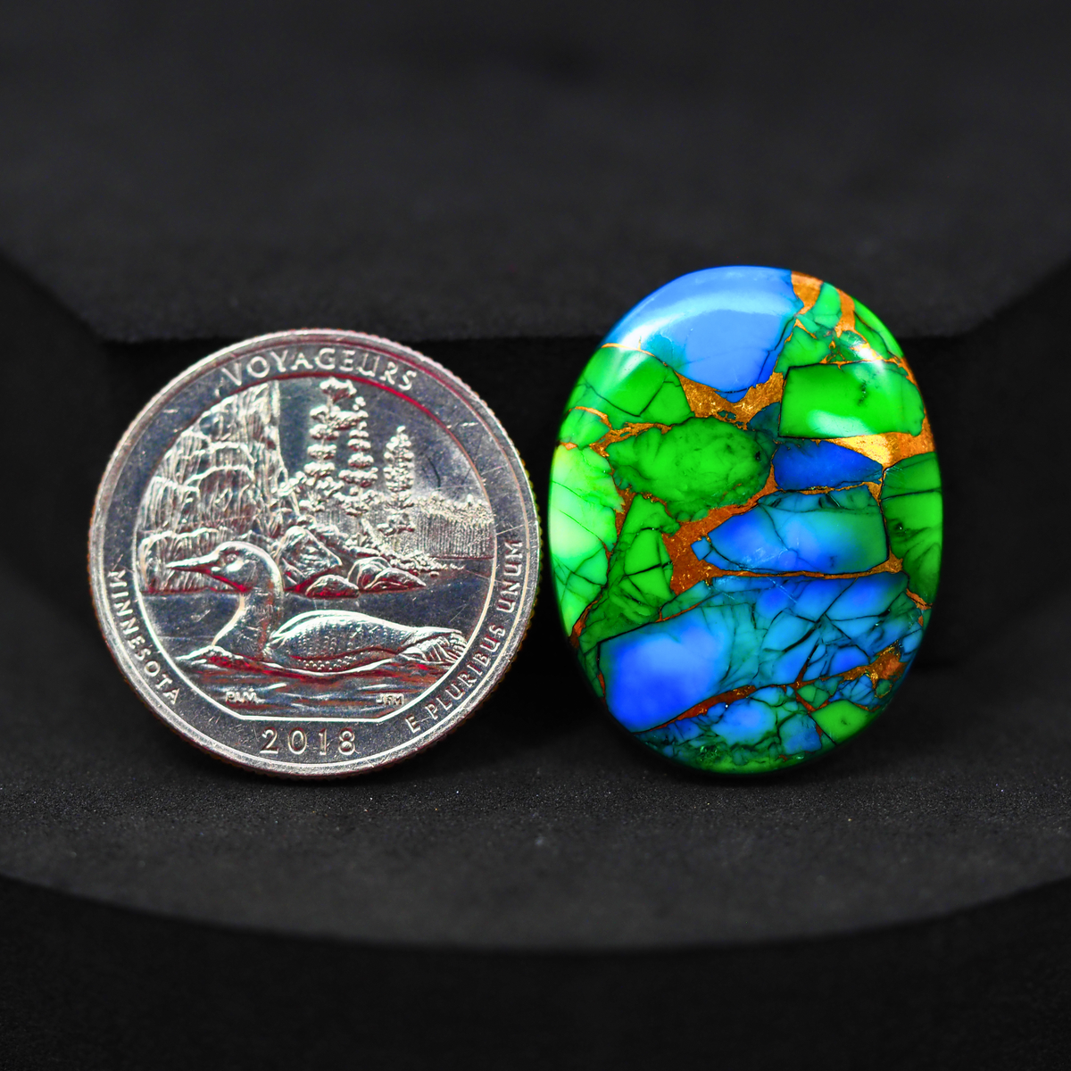 Natural Peacock Dahlia Oval Cabochon 27x20mm 22.5ct - Peacock Blue-Green Composite - Pedra Gems