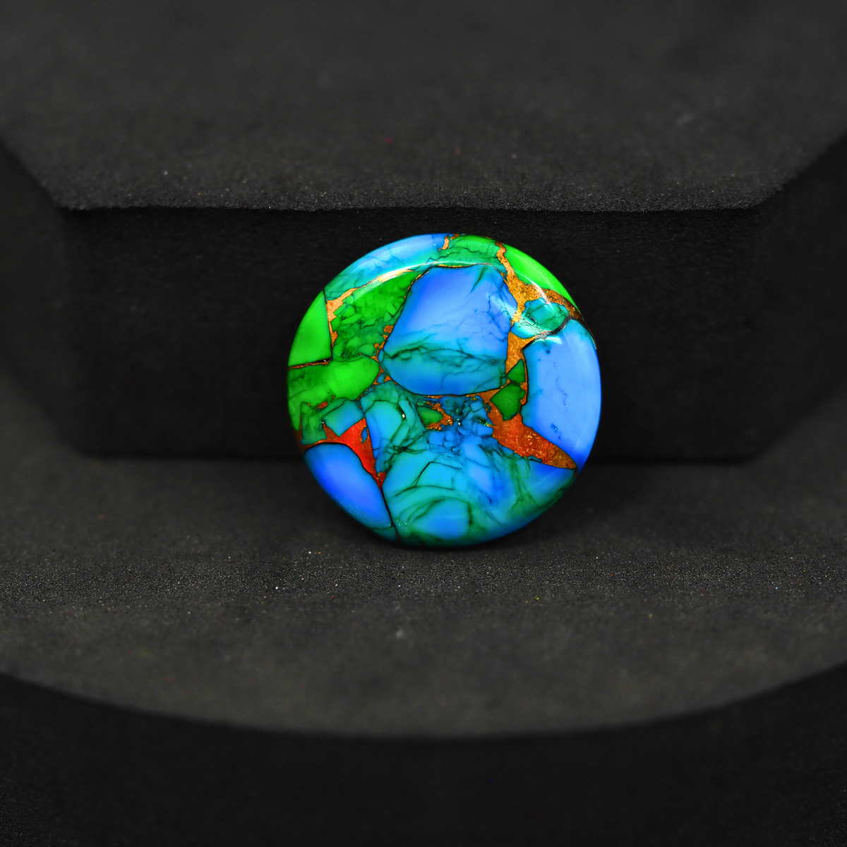 Natural Peacock Dahlia Round Cabochon 21x21mm 13.5ct - Peacock Blue-Green Composite - Pedra Gems