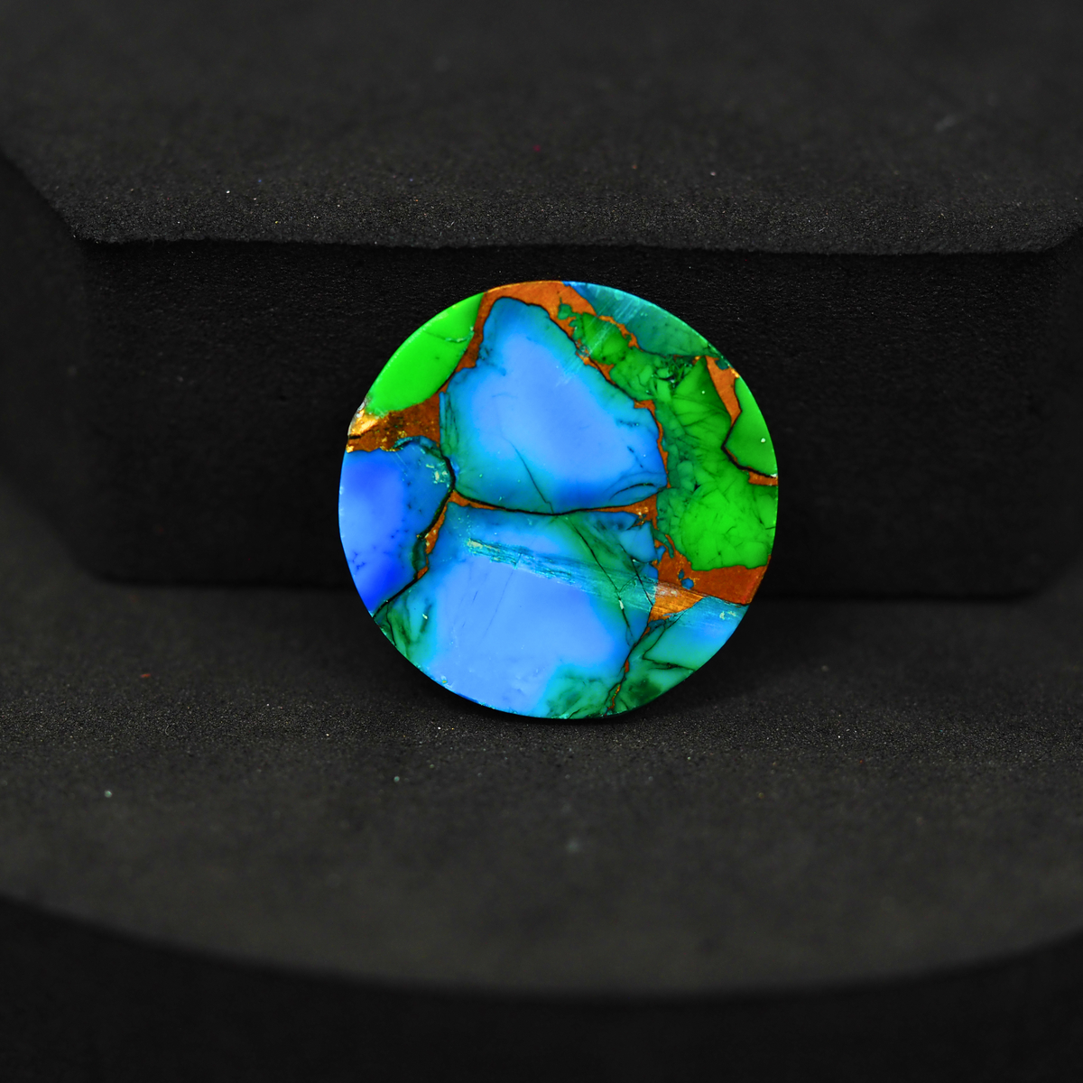 Natural Peacock Dahlia Round Cabochon 21x21mm 13.5ct - Peacock Blue-Green Composite - Pedra Gems