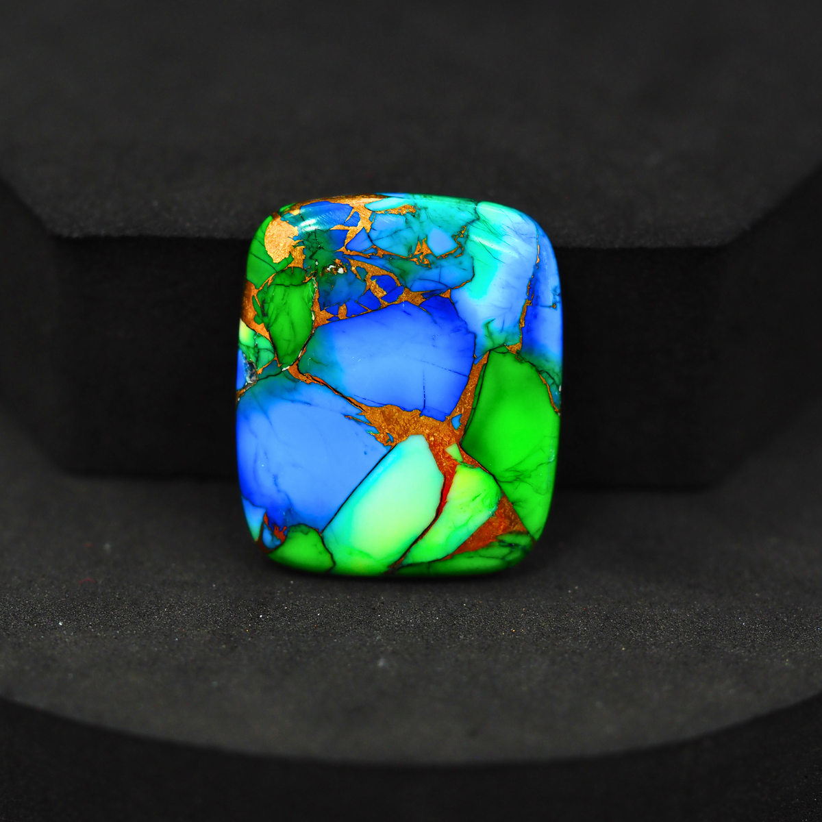 Natural Peacock Dahlia Cushion Cabochon 26x22mm 24.5ct - Peacock Blue-Green Composite - Pedra Gems