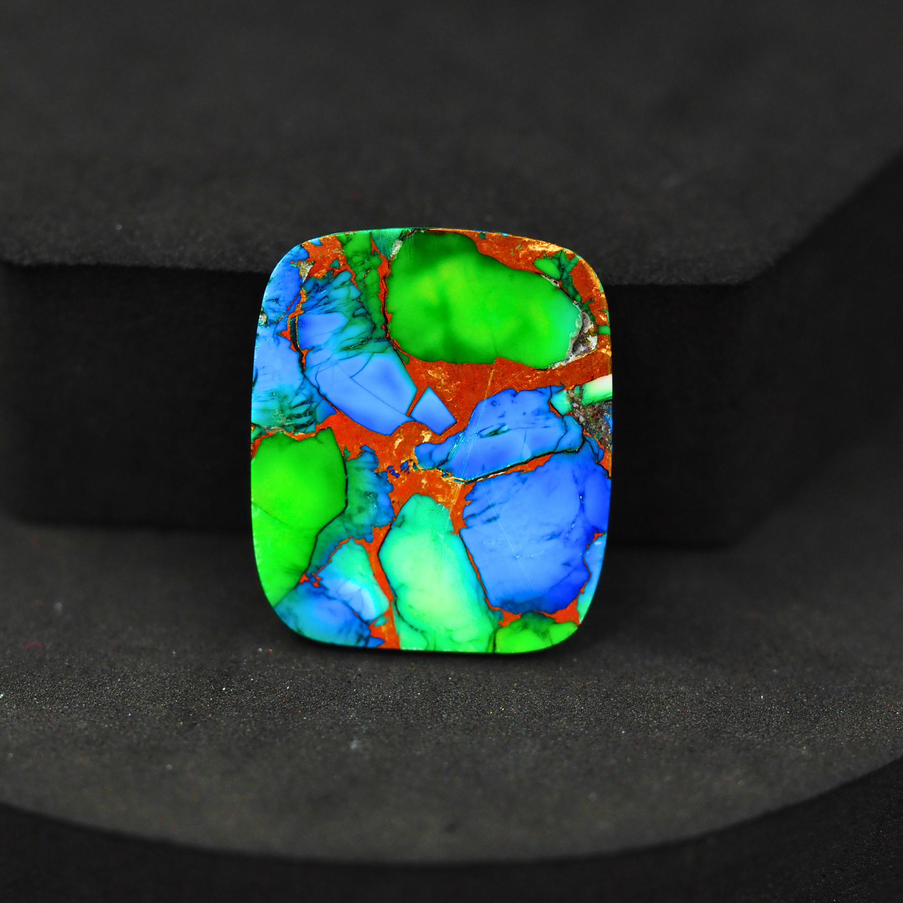 Natural Peacock Dahlia Cushion Cabochon 26x22mm 24.5ct - Peacock Blue-Green Composite - Pedra Gems